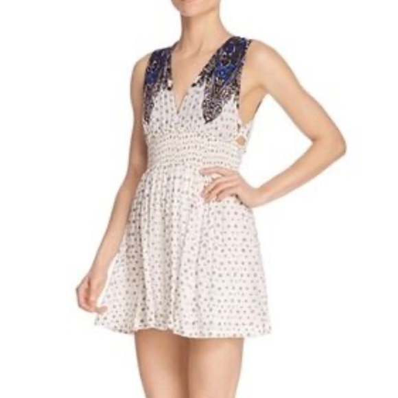 Free people Daria dress mini floral beige sleeveless casual Medium - Picture 3 of 13